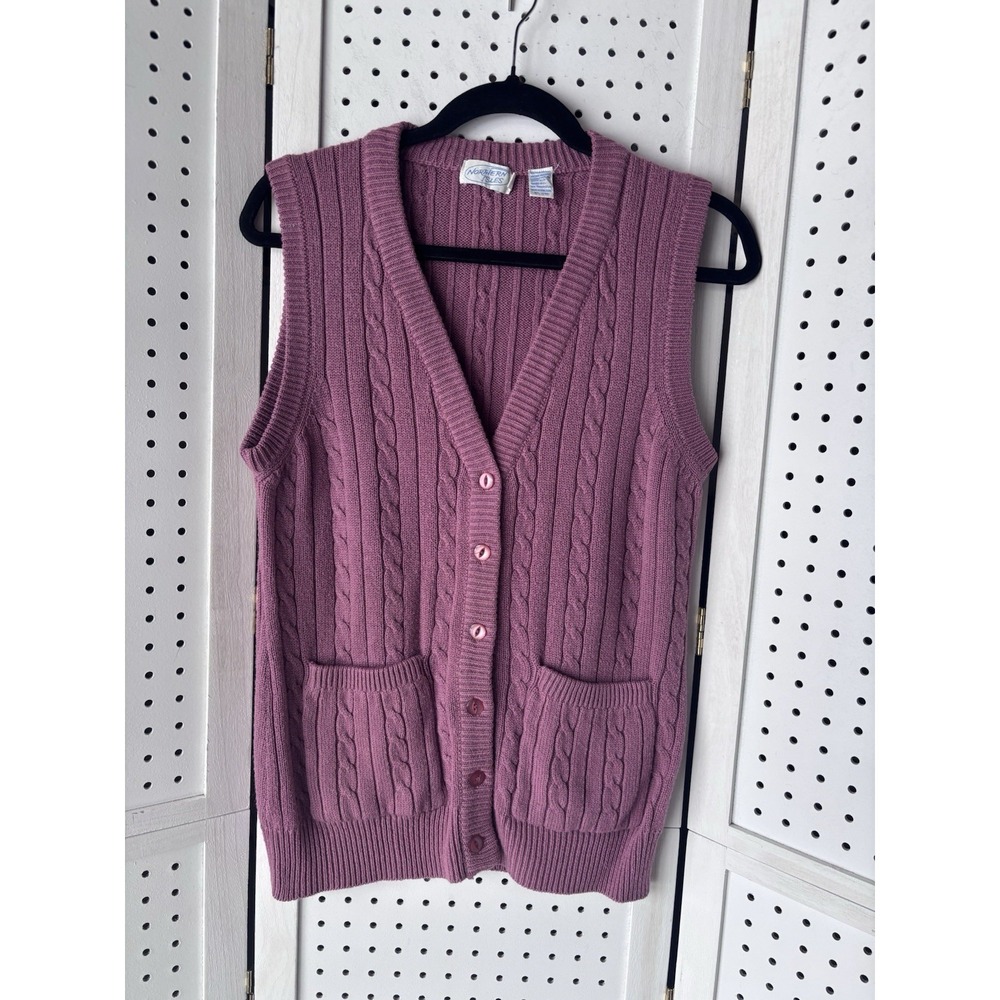 Northern Isles 100% Acrylic Pink Sweater Vest Button Pockets Cable Knit Womens M